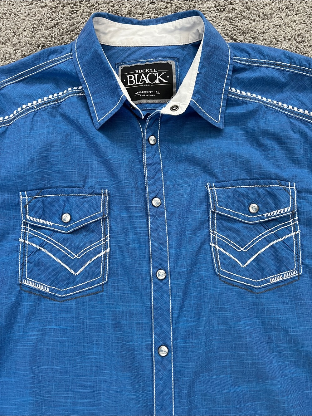 Buckle Black Athletic Fit Blue Western-Style Men's Button-Down Shirt - Size XL - Picture 3 of 14